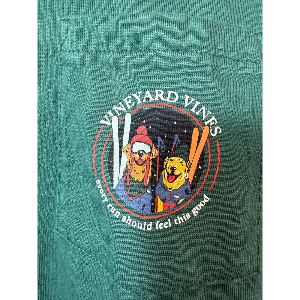 Vineyard Vines Boys' Ski Dogs Long-Sleeve Green Pocket Tee Size Large (16) - Picture 2 of 11